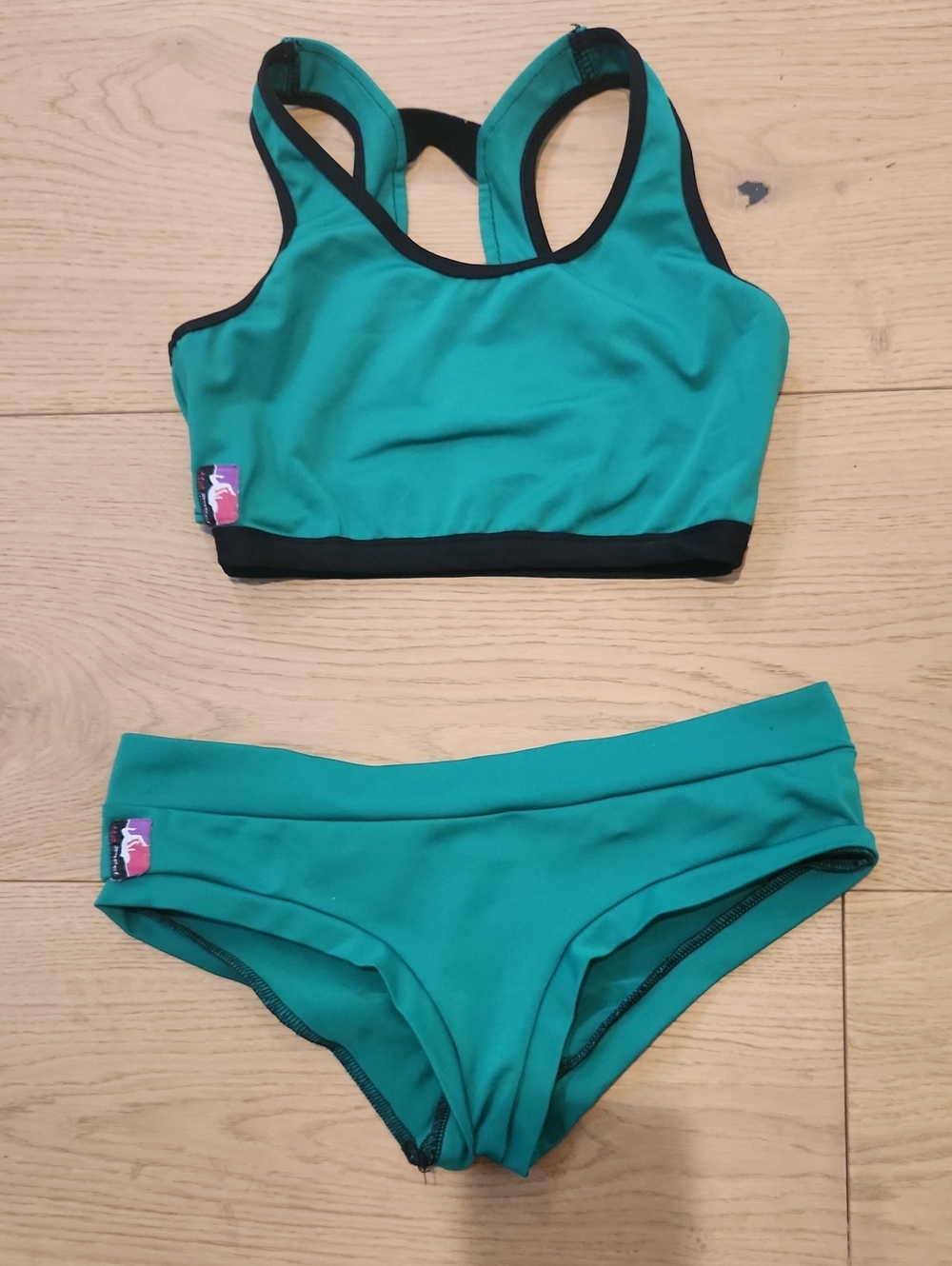 Two-Piece Green Dance Set with Black Trim